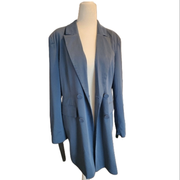 NwT 7 For All Mankind Long Line Trench Blazer Blue Size Large Spring Coat - Picture 1 of 11